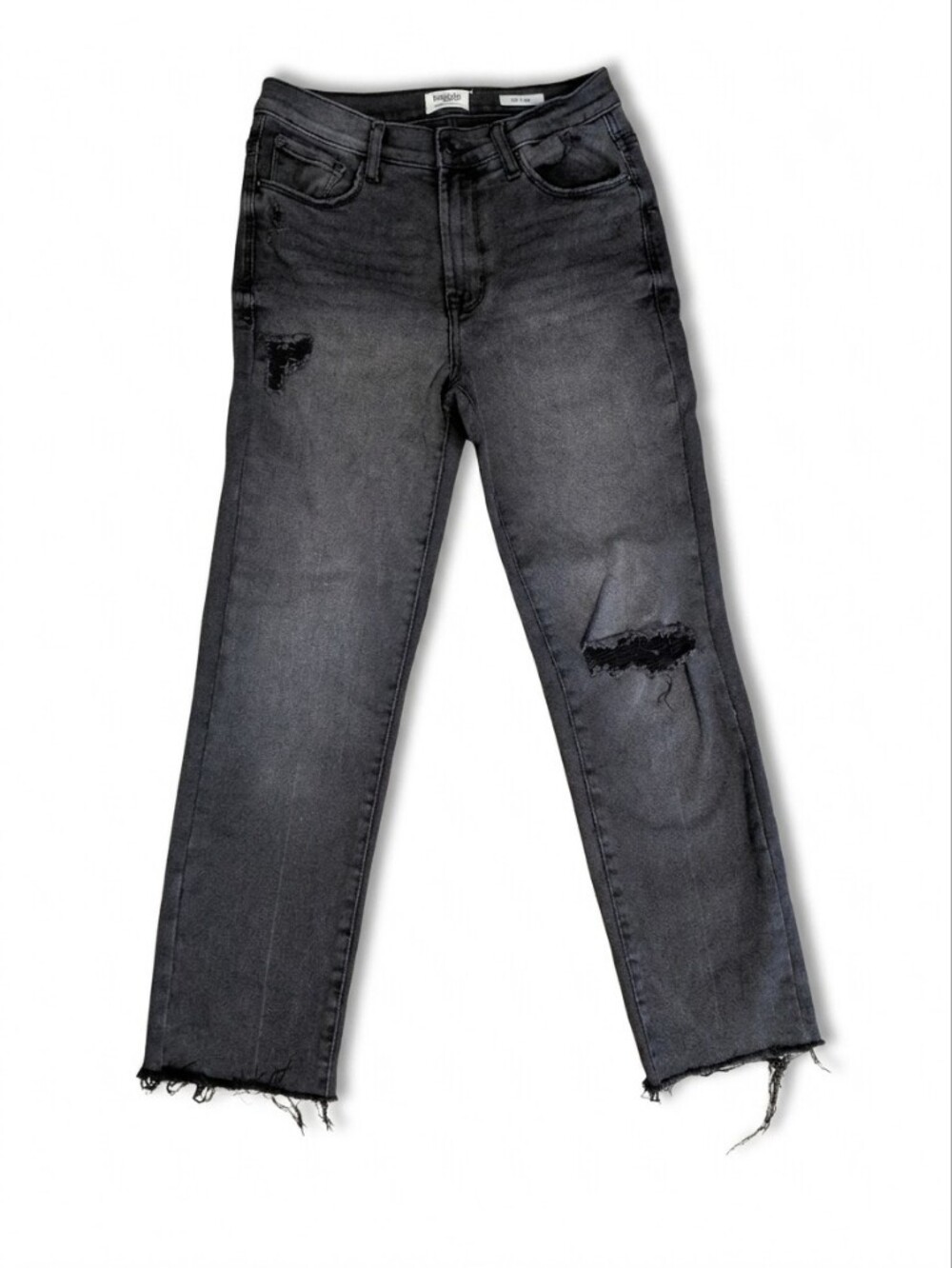 Kensie Vintage Luxe The Slim Jeans 6/28 Black Distressed Raw Hem High Rise